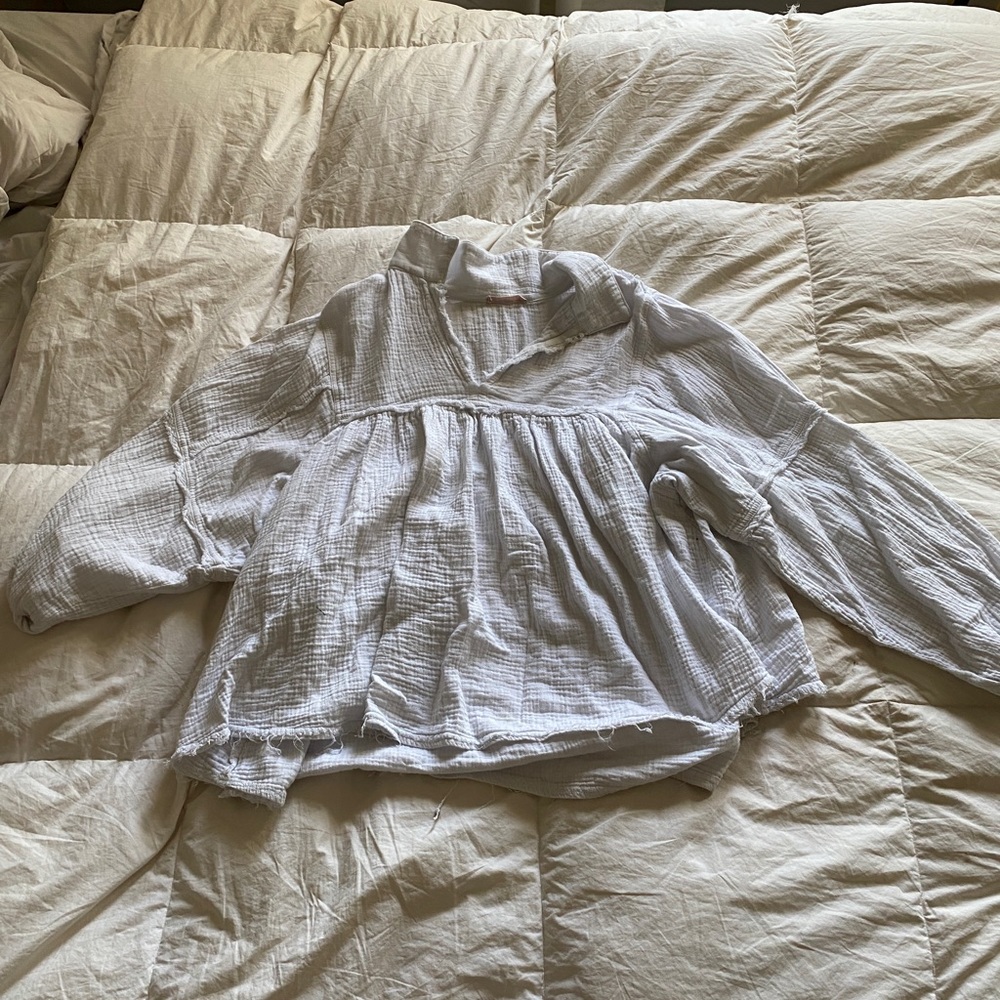 White oversized distressed blouse
